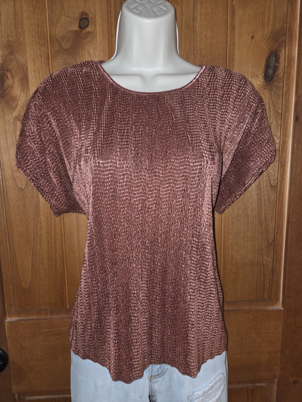 Lanalee Copper Crinkled Short Sleeve Blouse